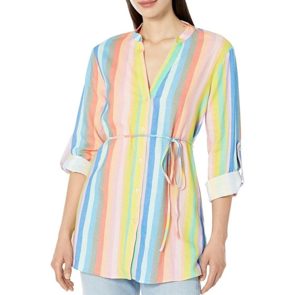 GAP Maternity Multi-Colored Button-Up Long Sleeve… - image 1